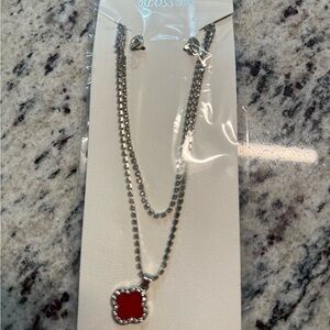 Silver Necklace with Red Pendant